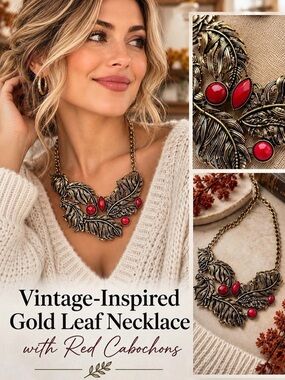 Gold Leaf Necklace in Gold & Red NWT